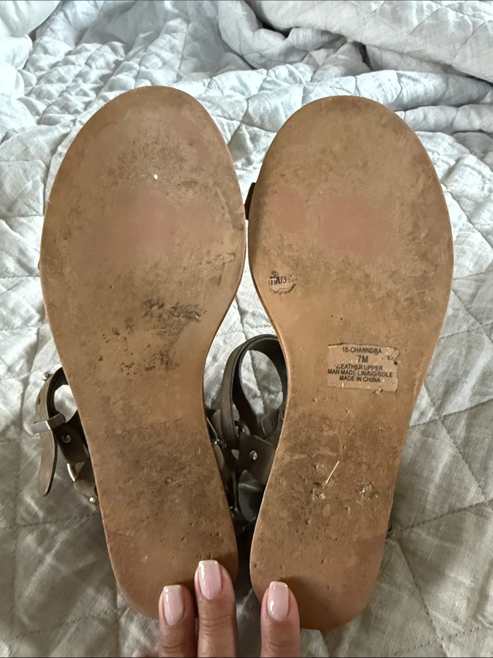 1 State Women’s Olive Strappy Leather Sandals - size 7